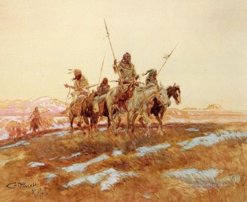  western Oil Painting - Piegan Hunting Party Indians western American Charles Marion Russell